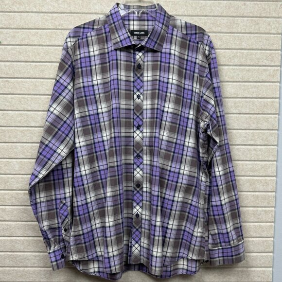 Jared Lang Men’s Purple Gray Plaid Button-Up Shirt 2XL - Picture 1 of 9
